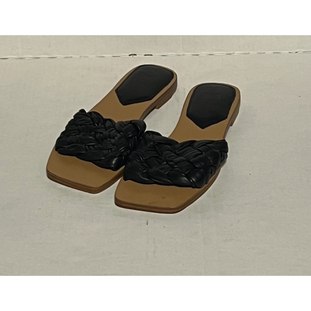 Marc Fisher LTD Black Braided Square Toe Slide Sandals Womens Size 5.5 M